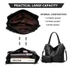 Women's PU Leather Large Shoulder Zipper Handbag (Black)