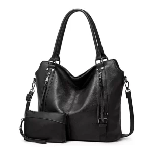 Generic Women’s PU Leather Large Shoulder Zipper Handbag (Black)