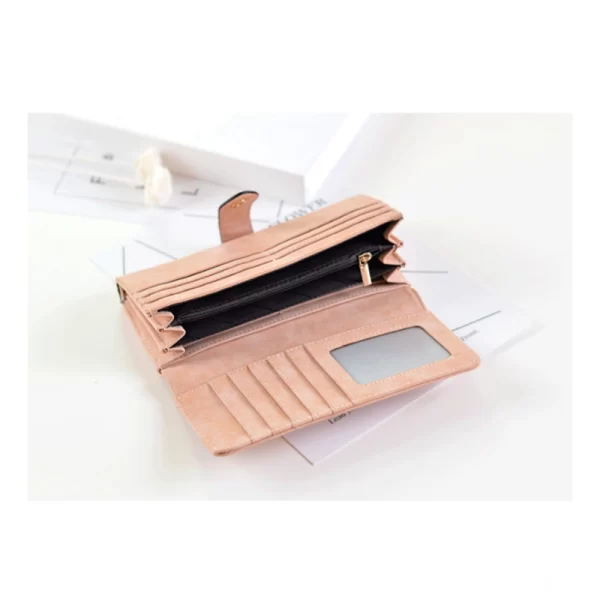 Women's Faux Leather Medium Snap Button Wallet (Khakhi)