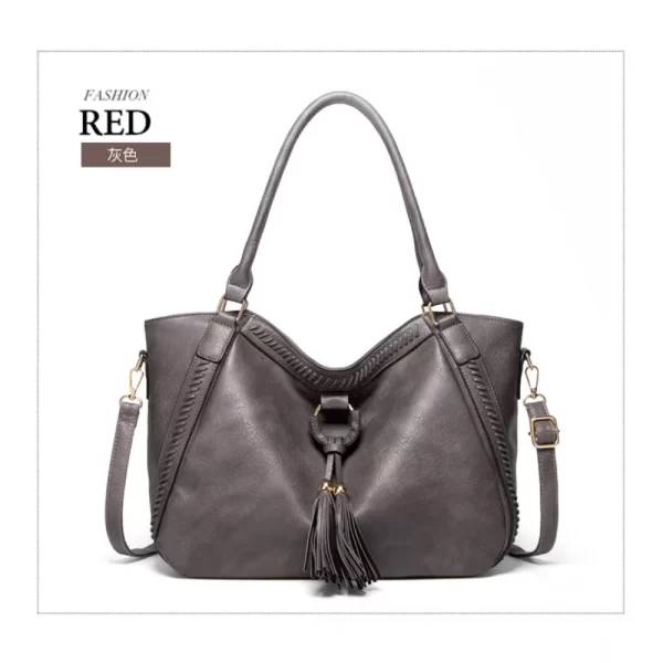 Generic Women's PU Leather Large Shoulder Zipper Handbag (Grey)