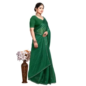Women’s Georgette Satin Silk Saree With Unstitched Blouse 5.5Mtr (Green)