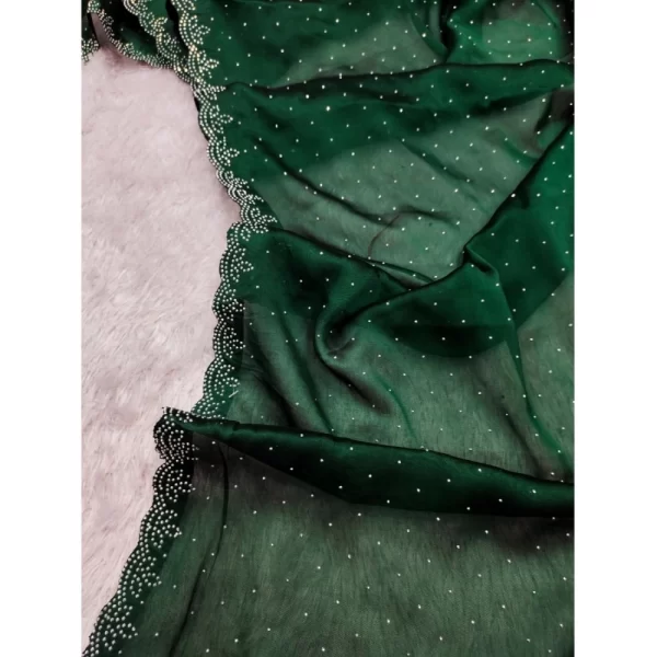 Women's Georgette Satin Silk Saree With Unstitched Blouse 5.5Mtr (Green)