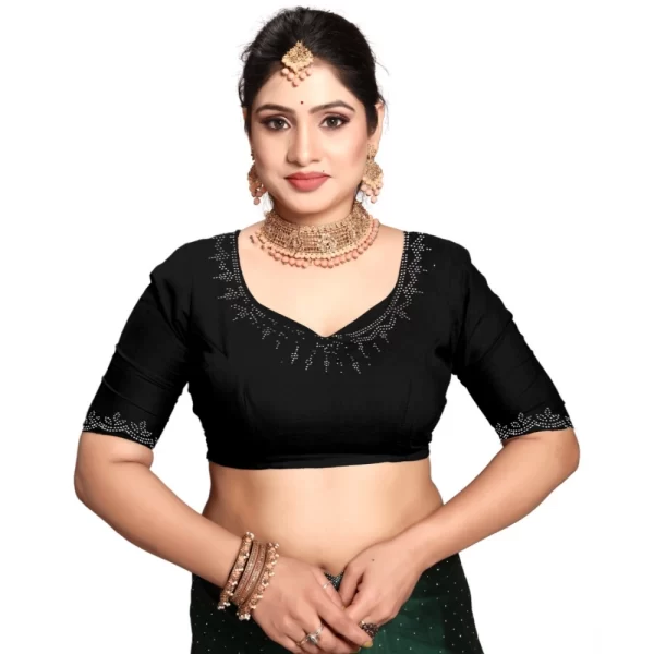 Women's Georgette Satin Silk Saree With Unstitched Blouse 5.5Mtr (Black)
