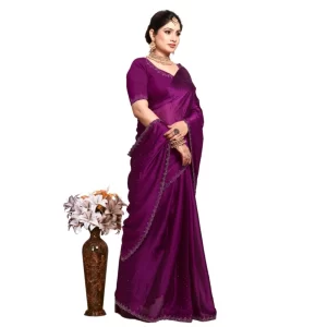 Women’s Georgette Satin Silk Saree With Unstitched Blouse 5.5Mtr (Wine)