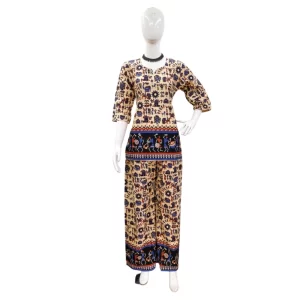 Generic Women’s Cotton Jaipuri Printed 3-4th Sleeve Co ord Set (Multicolor)