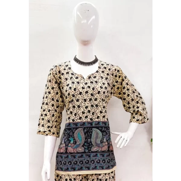 Women's Cotton Jaipuri Printed 3-4th Sleeve Co ord Set (Multicolor)