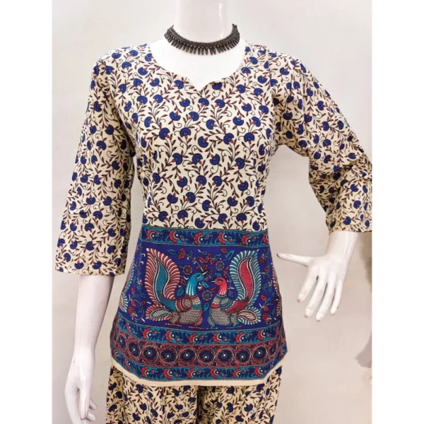 Women's Cotton Jaipuri Printed 3-4th Sleeve Co ord Set (Multicolor)