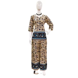 Generic Women’s Cotton Jaipuri Printed 3-4th Sleeve Co ord Set (Multicolor)
