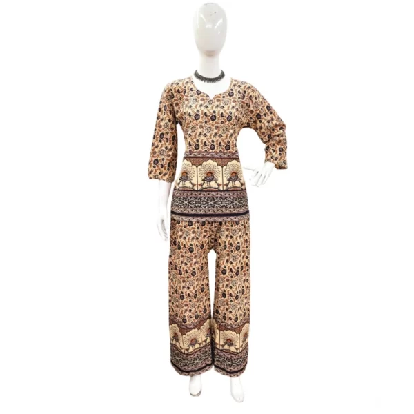 Women's Cotton Jaipuri Printed 3-4th Sleeve Co ord Set (Multicolor)