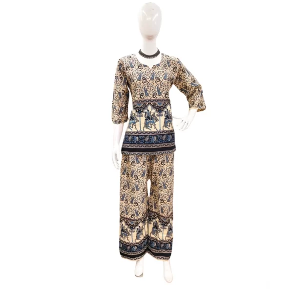 Women's Cotton Jaipuri Printed 3-4th Sleeve Co ord Set (Multicolor)