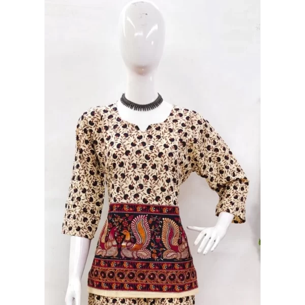 Women's Cotton Jaipuri Printed 3-4th Sleeve Co ord Set (Multicolor)