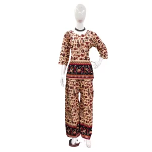 Generic Women’s Cotton Jaipuri Printed 3-4th Sleeve Co ord Set (Multicolor)