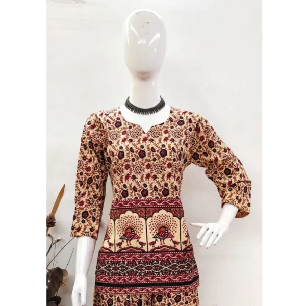 Women's Cotton Jaipuri Printed 3-4th Sleeve Co ord Set (Multicolor)