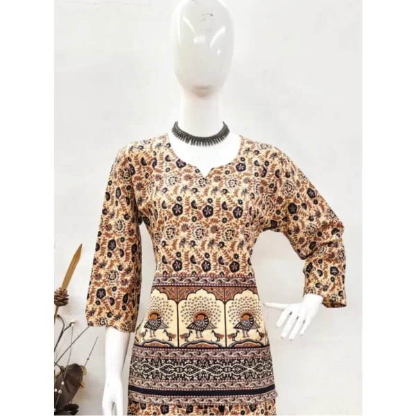 Women's Cotton Jaipuri Printed 3-4th Sleeve Co ord Set (Multicolor)
