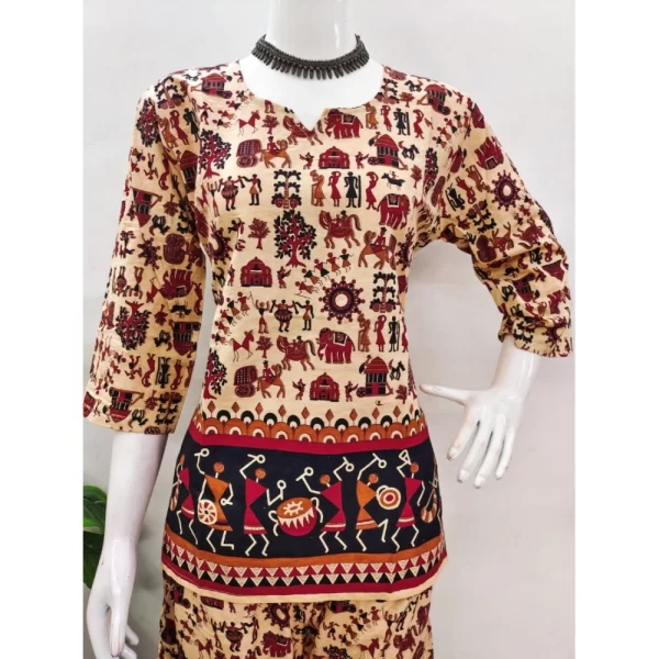 Women's Cotton Jaipuri Printed 3-4th Sleeve Co ord Set (Multicolor)