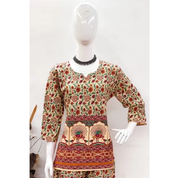Women's Cotton Jaipuri Printed 3-4th Sleeve Co ord Set (Multicolor)