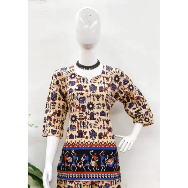 Women's Cotton Jaipuri Printed 3-4th Sleeve Co ord Set (Multicolor)