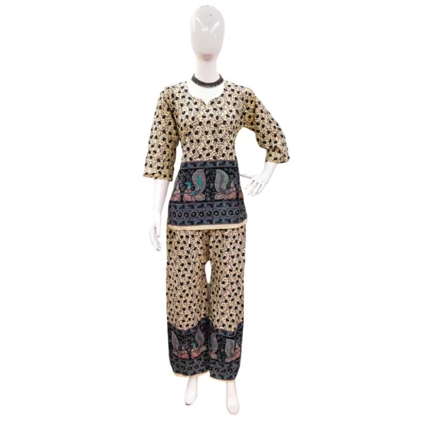 Women's Cotton Jaipuri Printed 3-4th Sleeve Co ord Set (Multicolor)