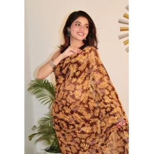 Women’s Georgette Printed Saree With Unstitched Blouse 5.5Mtr (Yellow )