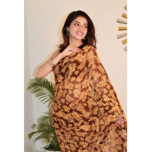 Women's Georgette Printed Saree With Unstitched Blouse 5.5Mtr (Yellow )