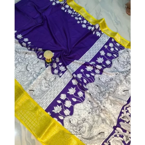 Women's Dola Silk Printed Saree With Unstitched Blouse 5.5Mtr (Purple )