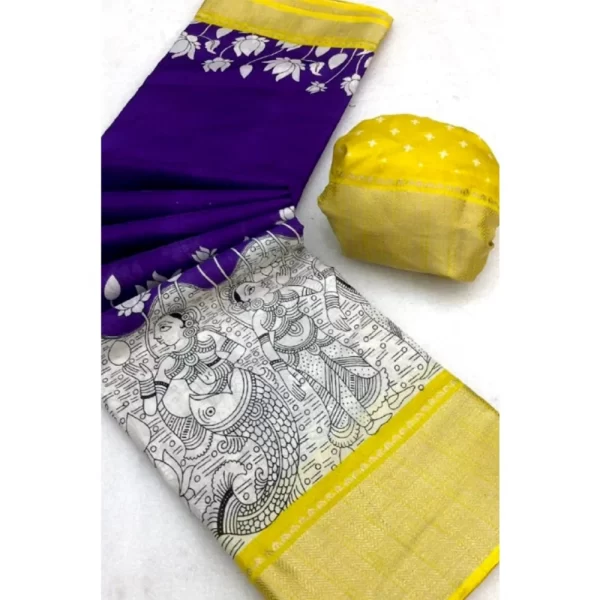 Women's Dola Silk Printed Saree With Unstitched Blouse 5.5Mtr (Purple )