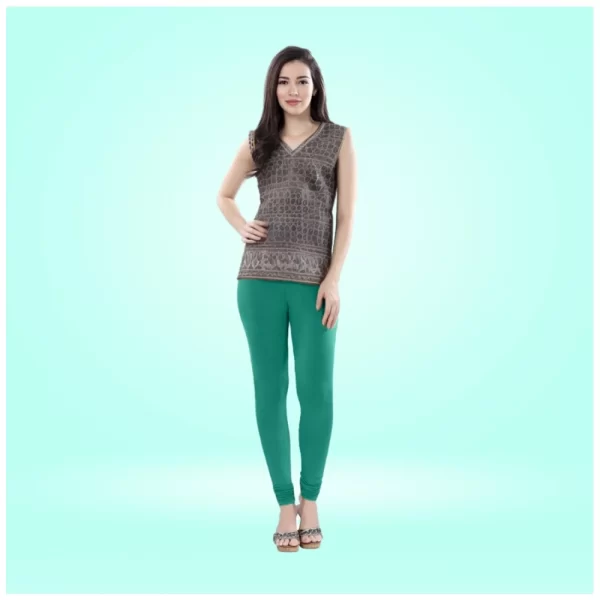 Women's Cotton Blended Solid Churidar leggings (Rama Green)