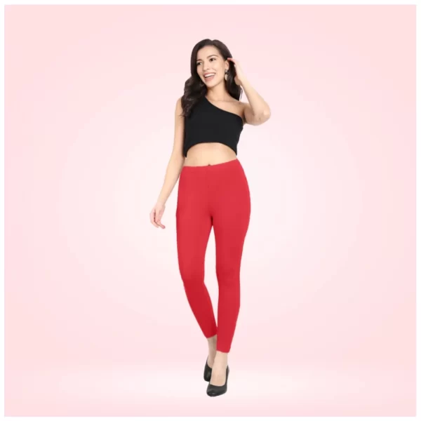 Generic Women's Cotton Blended Solid Ankle legging (Red)