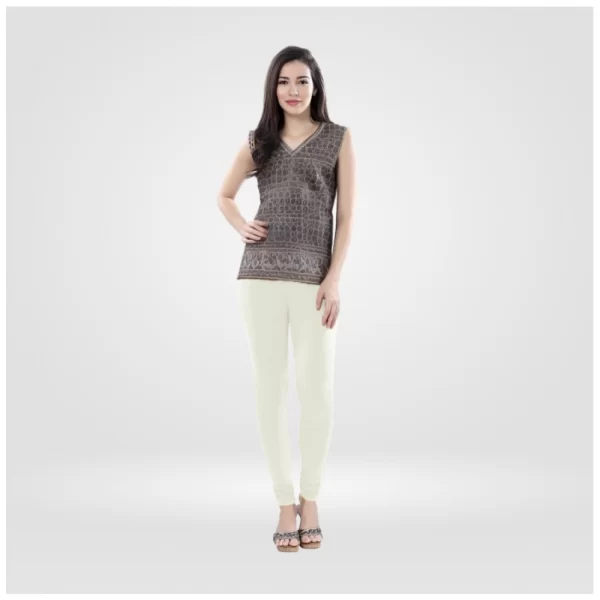 Women's Cotton Blended Solid Churidar leggings (White)