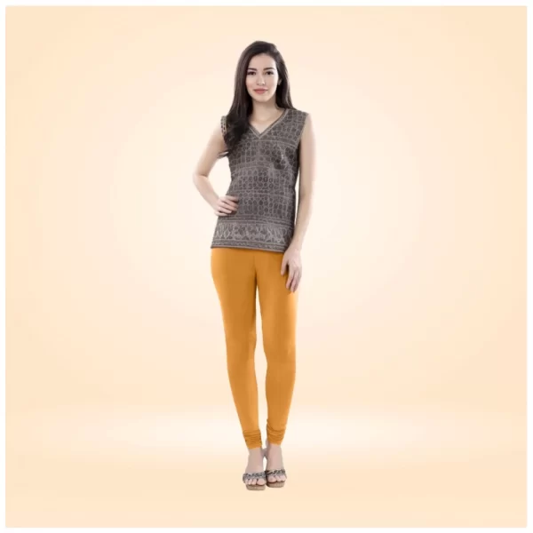 Generic Women's Cotton Blended Solid Churidar leggings (Mustard Yellow)