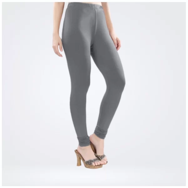Generic Women's Cotton Blended Solid Churidar leggings (Silver Gray)