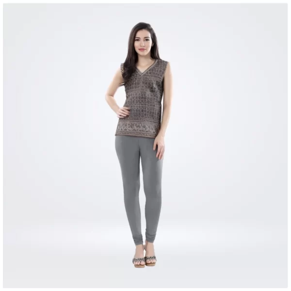 Generic Women's Cotton Blended Solid Churidar leggings (Silver Gray)