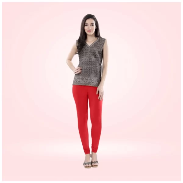 Women's Cotton Blended Solid Churidar leggings (Red)