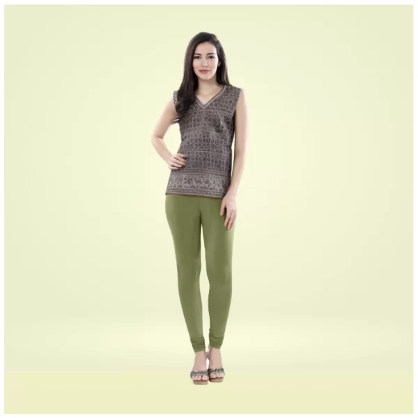 Generic Women's Cotton Blended Solid Churidar leggings (Olive Green)