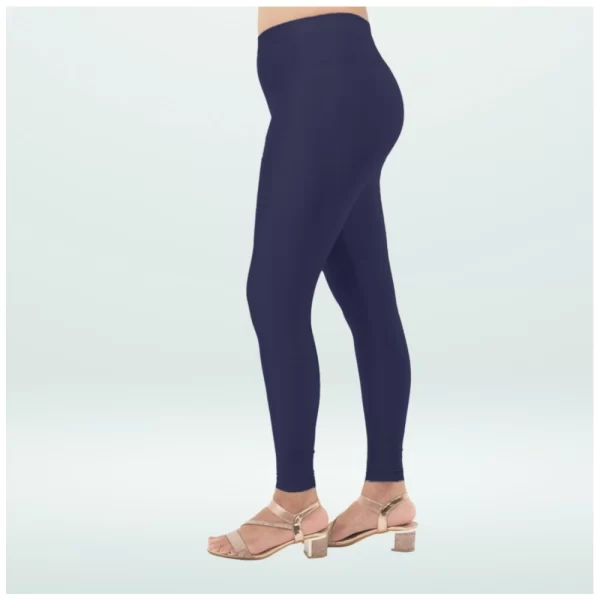 Women's Cotton Blended Solid Shimmer Ankle leggings (Navy Blue)