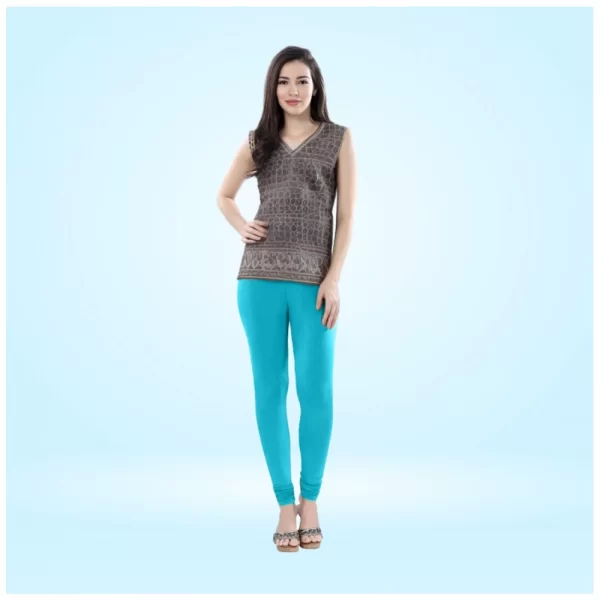 Generic Women's Cotton Blended Solid Churidar leggings (Turquoise Blue)
