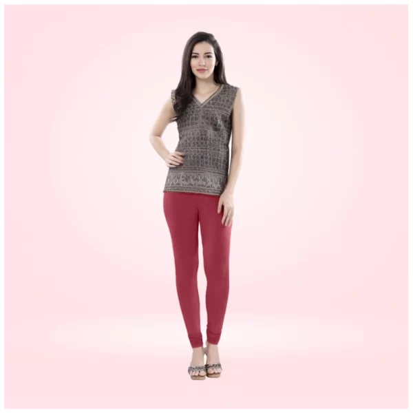 Generic Women's Cotton Blended Solid Churidar leggings (Red Maroon)