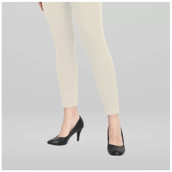 Generic Women's Cotton Blended Solid Ankle legging (Off White)