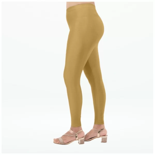 Women's Cotton Blended Solid Shimmer Ankle leggings (Beige)