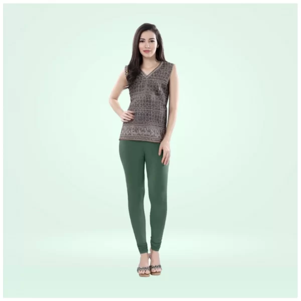 Generic Women's Cotton Blended Solid Churidar leggings (Bottle Green)