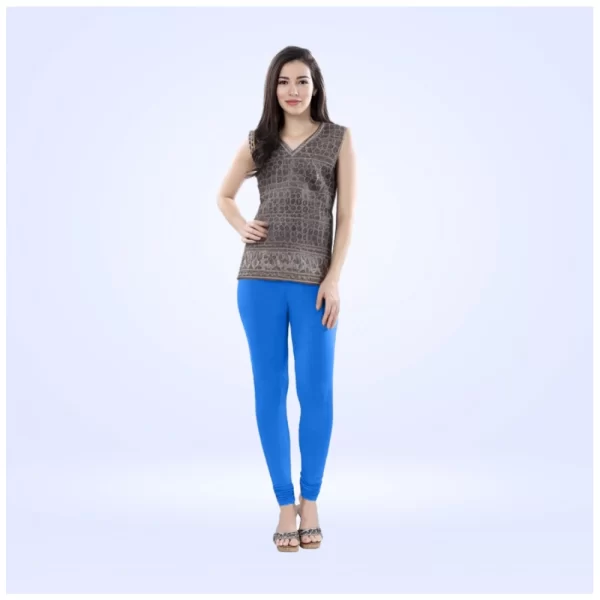 Generic Women's Cotton Blended Solid Churidar leggings (Blue)