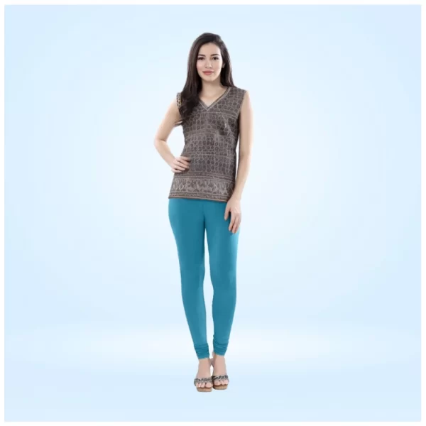 Generic Women's Cotton Blended Solid Churidar leggings (Blue)