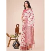 Women's Linen Cotton Printed Saree With Unstitched Blouse 5.5Mtr (Maroon)