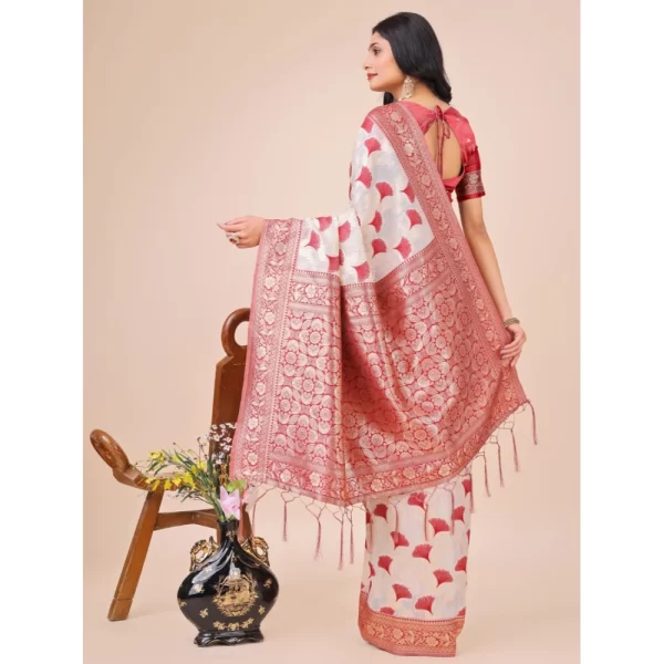 Women's Linen Cotton Printed Saree With Unstitched Blouse 5.5Mtr (Maroon)