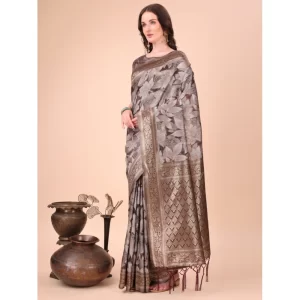 Women’s Cotton Printed Saree With Unstitched Blouse 5.5Mtr (Brown)