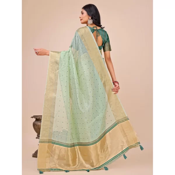 Women's Organza Printed Saree With Unstitched Blouse 5.5Mtr (Olive Green)