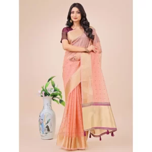 Women’s Organza Printed Saree With Unstitched Blouse 5.5Mtr (Light Pink)
