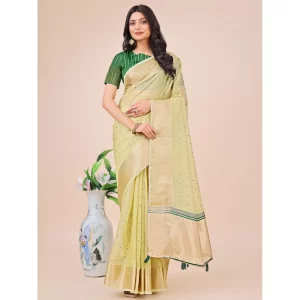 Women’s Organza Printed Saree With Unstitched Blouse 5.5Mtr (Light Green)