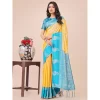 Women's Lichi Silk Printed Saree With Unstitched Blouse 5.5Mtr (Yellow)