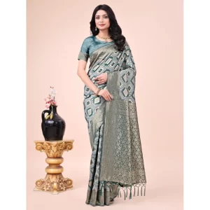 Women’s Cotton Printed Saree With Unstitched Blouse 5.5Mtr (Green)
